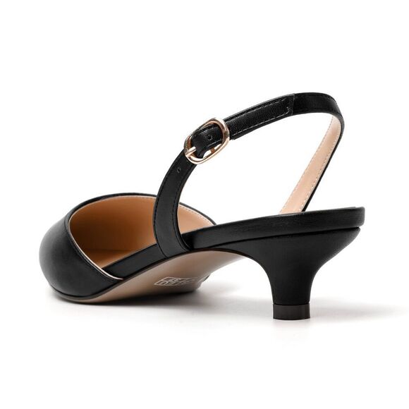 Womens Backstrap Pointed Toe Matte Dress Wedding Fashion Buckle Kitten Low Heel - Picture 7 of 7